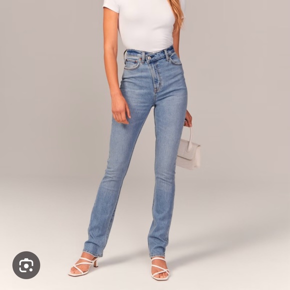 WORN ONCE Abercrombie 90s slim straight ultra high rise jeans curve love long - Picture 2 of 6